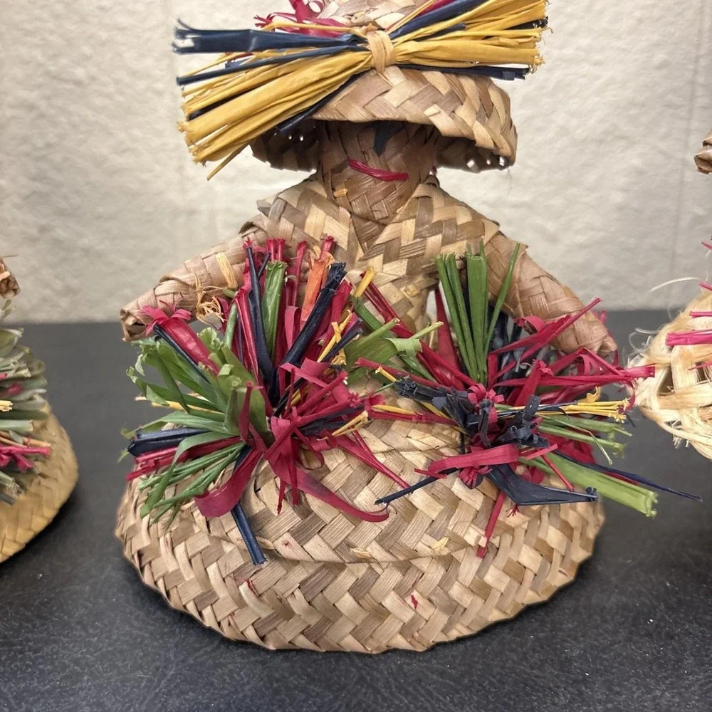 3~Vtg~Woven Straw Dolls~Souvenir from Bahamas